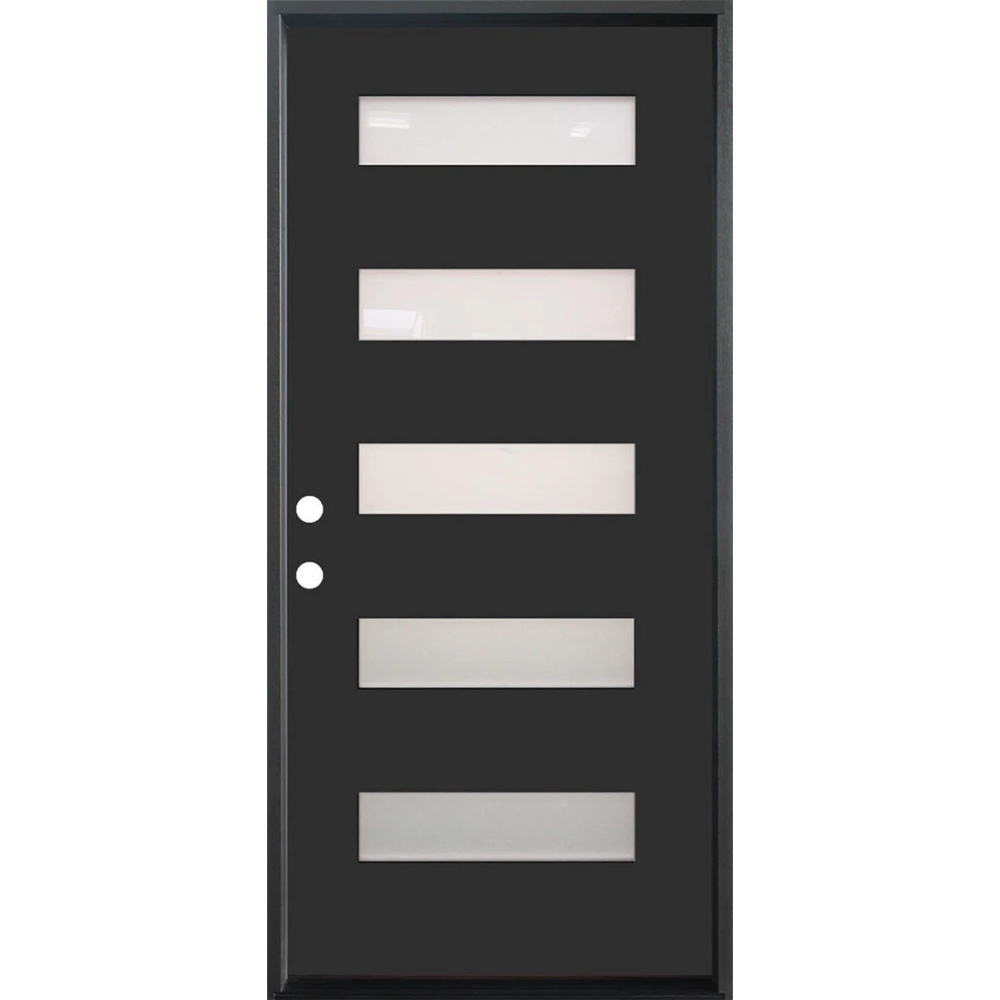 3/0x8/0 Single Prehung Fiberglass Door with 5 Lites in Black