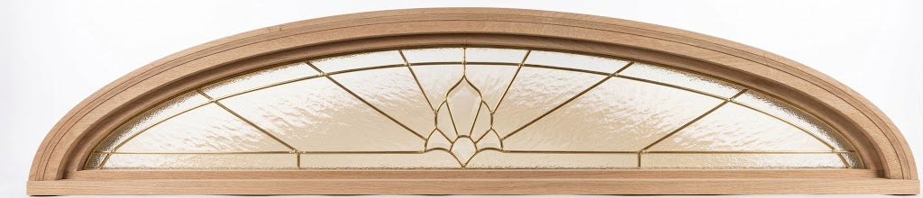 Traditional Arched Wood Transom Window with Decorative Brass Lead Glass