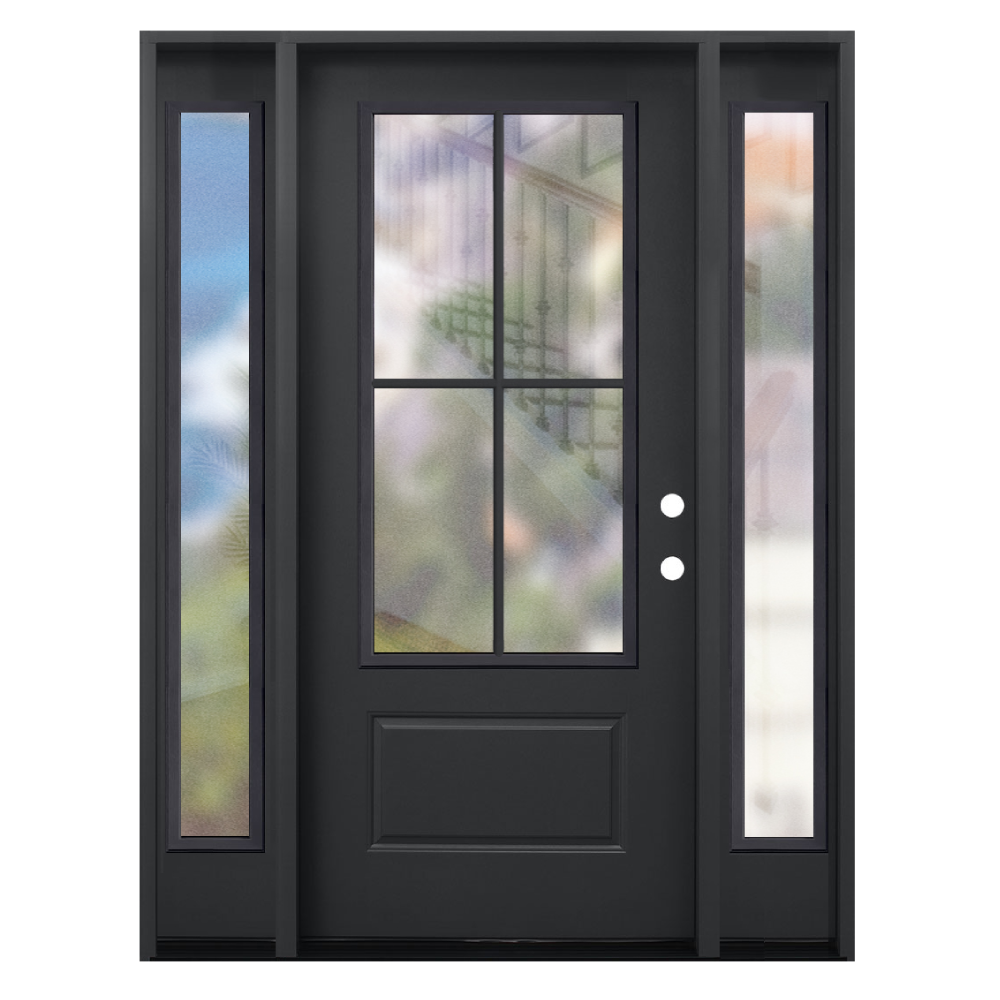 5/9x6/8 4 Lite Fiberglass Door with 2 Sidelites in Black