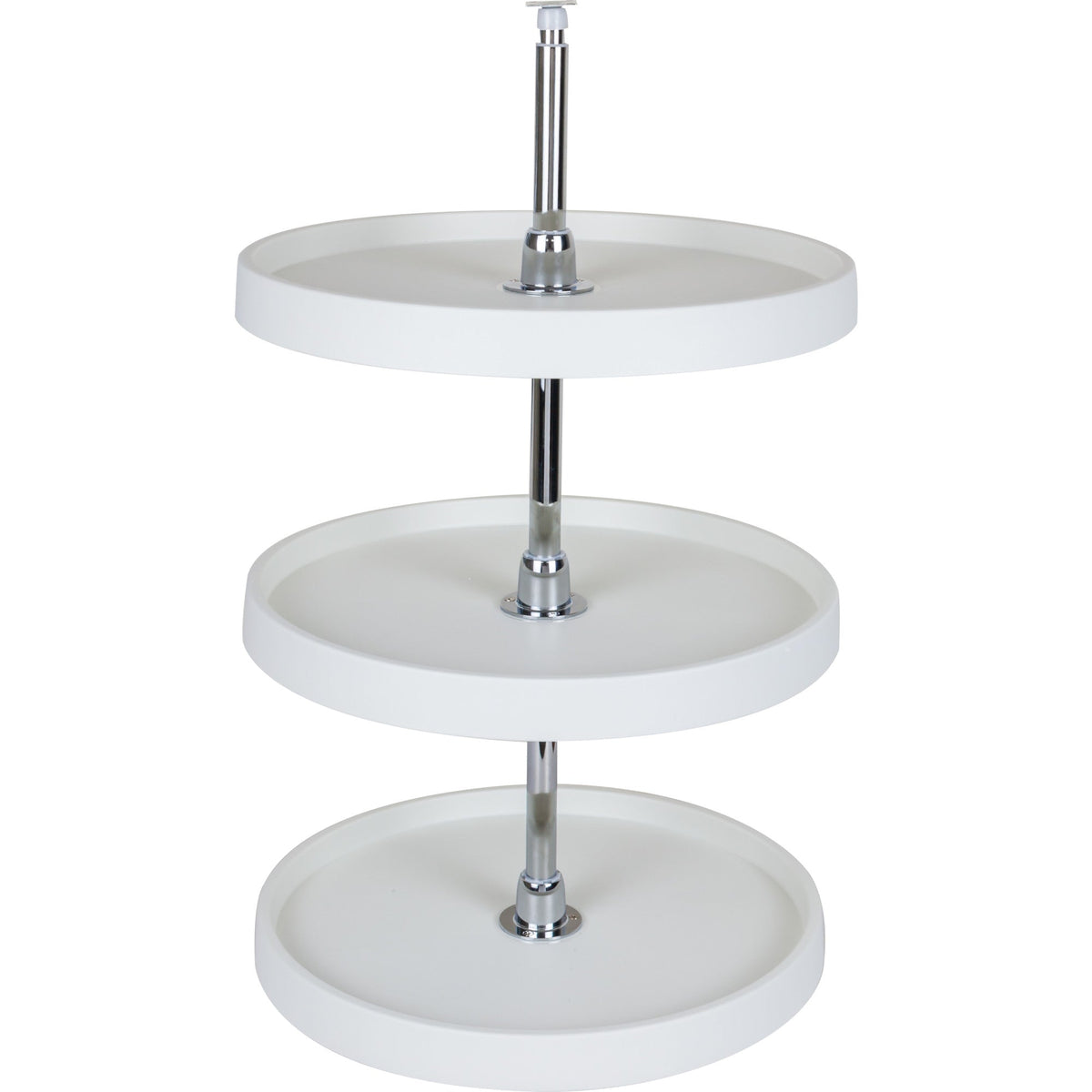 18" Round Three-Shelf Plastic Lazy Susan Set with Chrome Hubs