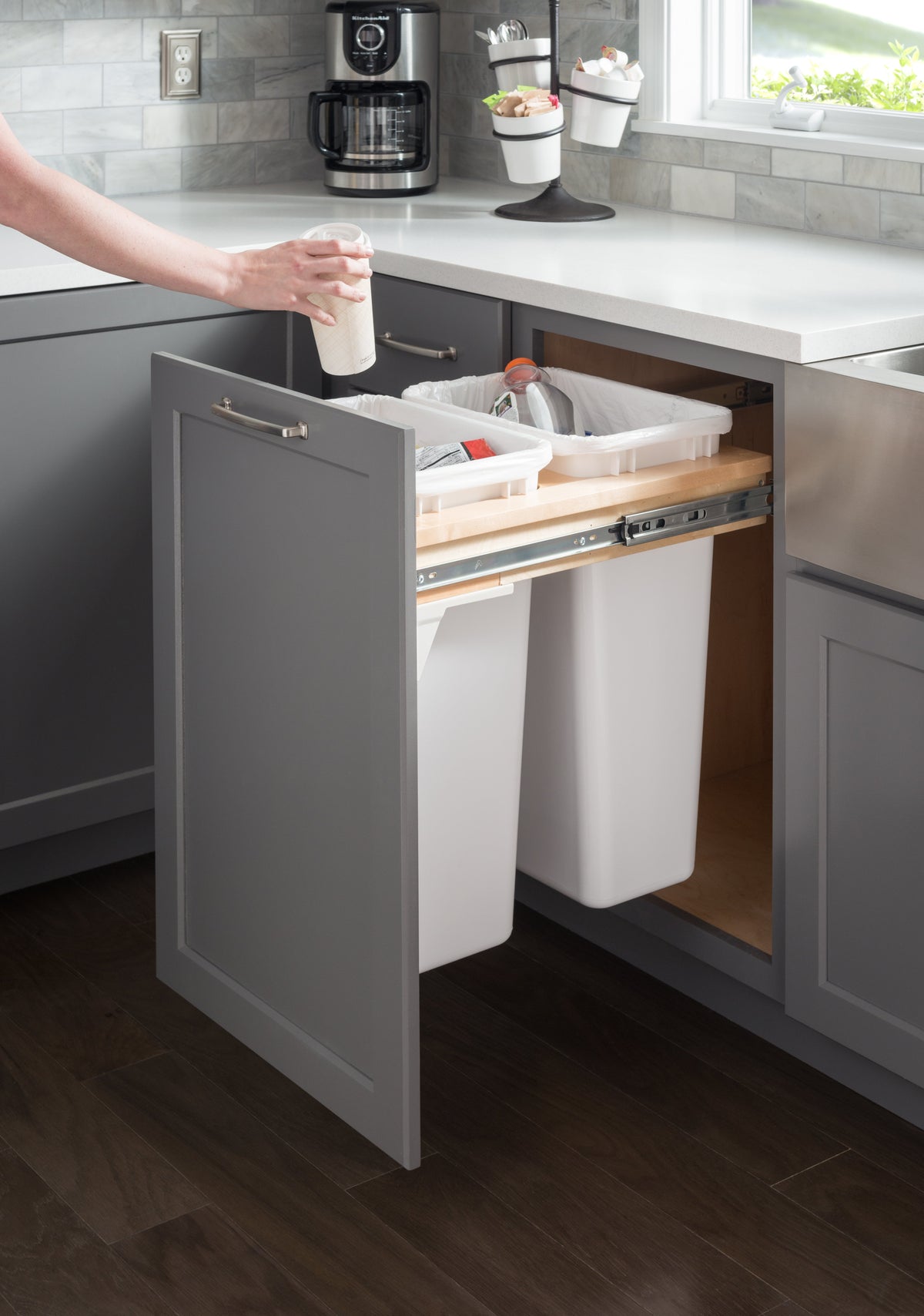 Double White 50 Quart Top-Mount Trashcan Pullout for 18" Opening