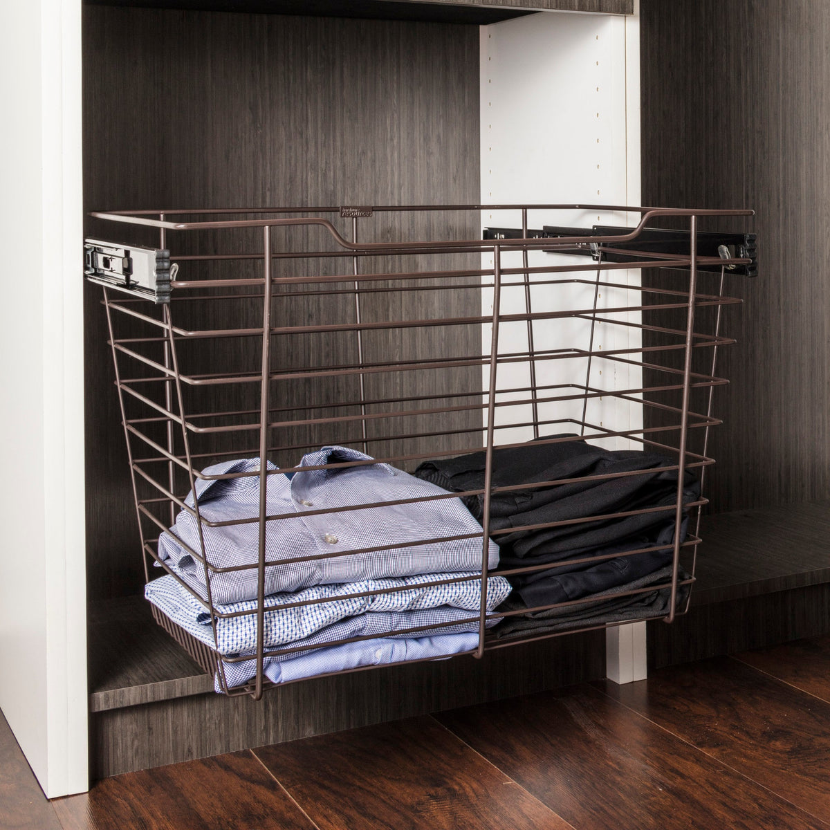 Dark Bronze Closet Pullout Basket with Slides 14"D x 17"W x 11"H