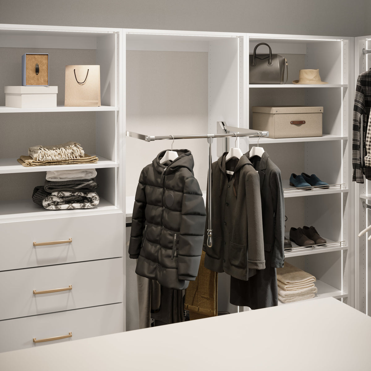 Polished Chrome Soft-close Expandable Wardrobe Lift for 33" - 48" Openings