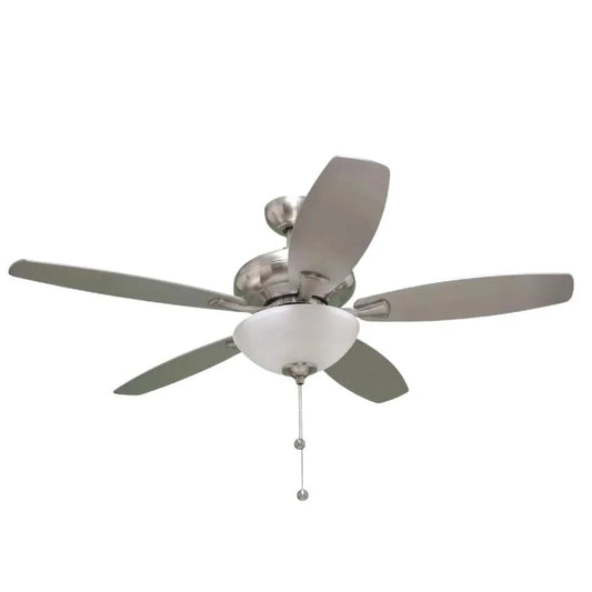 52" 5-Blade UFO Fan NK Silver/Walnut Blades 2-Light Bowl White Glass LED Kit