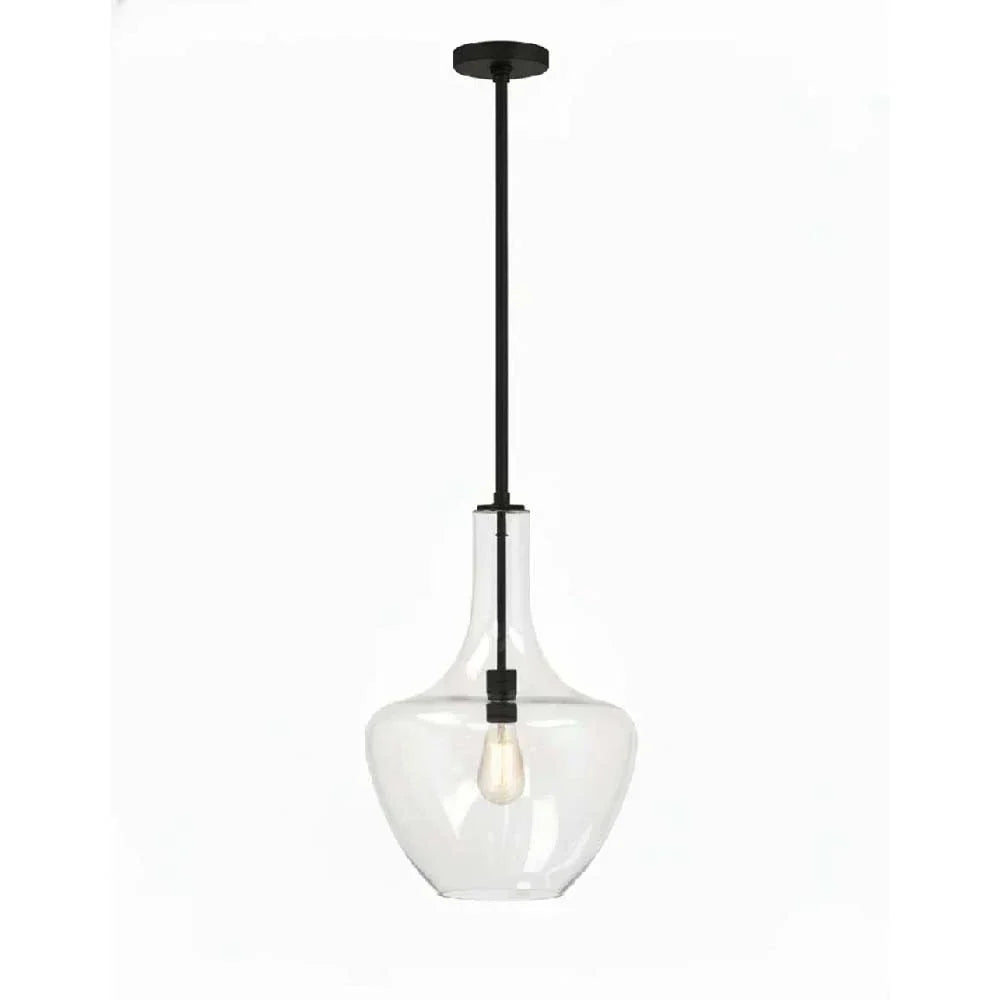 14" Clear Glass Beehive Pendant - MB- Black Braided Cord