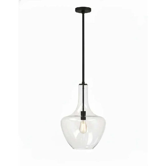 14" Clear Glass Beehive Pendant - MB- Black Braided Cord
