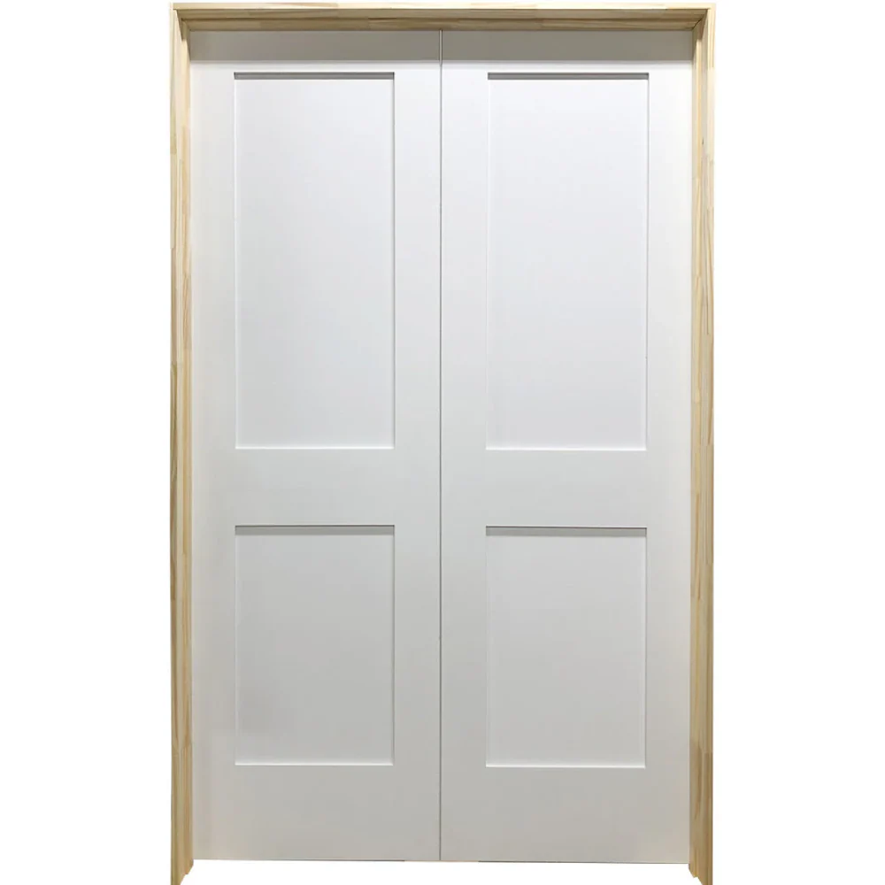 White Shaker 2-Panel Solid Core Primed MDF Prehung Interior French Door
