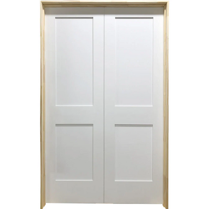 White Shaker 2-Panel Solid Core Primed MDF Prehung Interior French Door