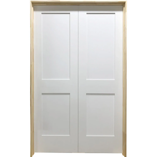 White Shaker 2-Panel Solid Core Primed MDF Prehung Interior French Door