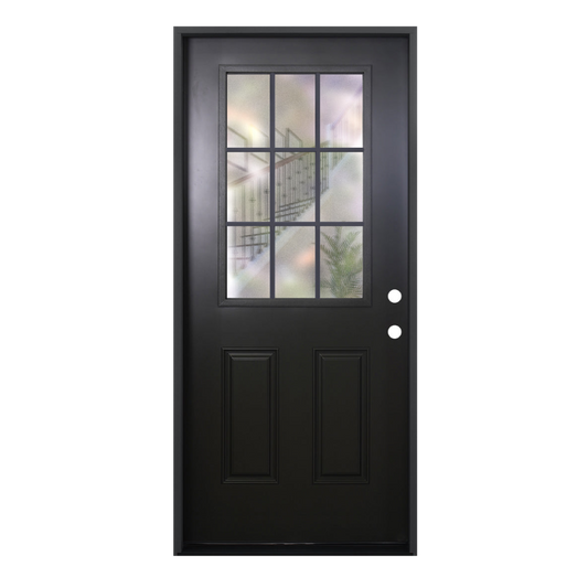 3/0x6/8 9 Lite Exterior Prehung Fiberglass Door in Black