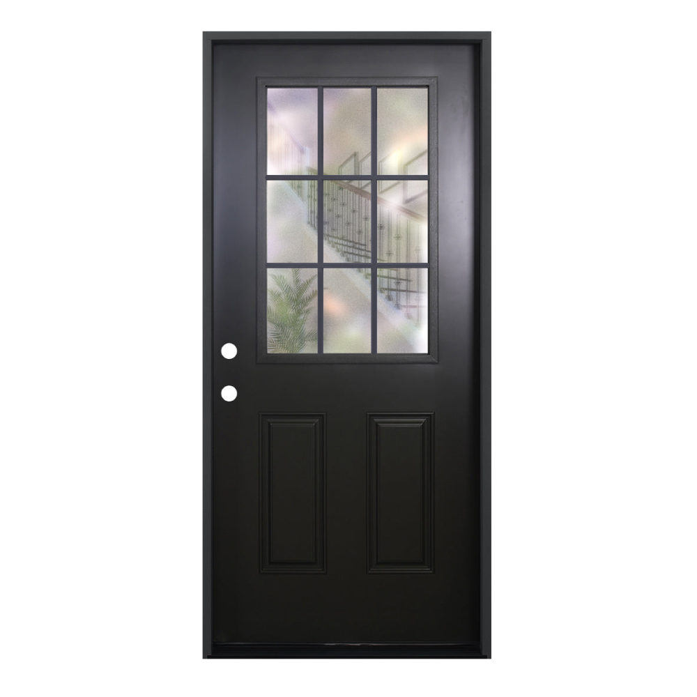 3/0x6/8 9 Lite Exterior Prehung Fiberglass Door in Black