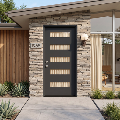 3/0x8/0 Single Prehung Fiberglass Door with 5 Lites in Black
