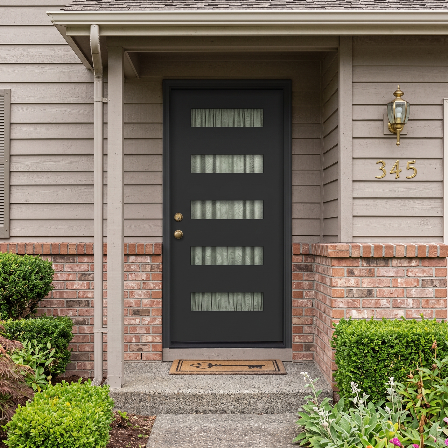 3/0x8/0 Single Prehung Fiberglass Door with 5 Lites in Black
