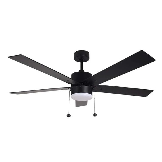 5-Blade 52" MB Modern Fan Matte Black/Walnut Blades Pull Chain 3K, 4K, 5K