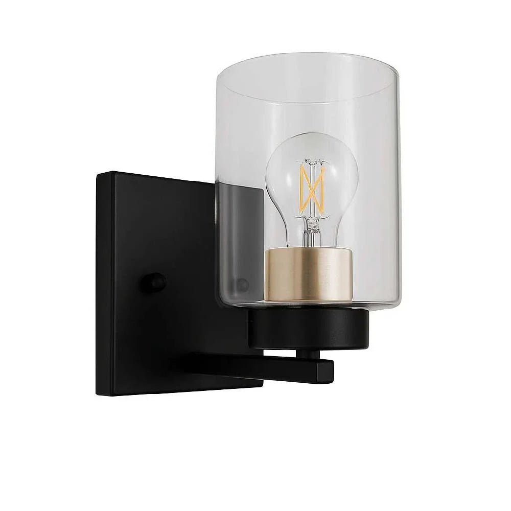 1-Light Clear Glass Sconce - MB w CG Socket Rings