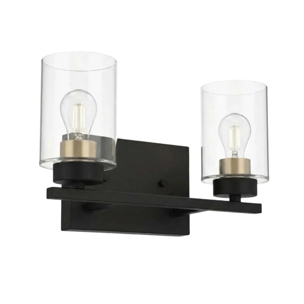 2-Light Clear Glass Vanity - MB w CG Socket Rings