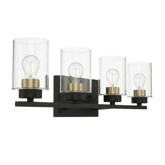 4-Light Clear Glass Vanity - MB w CG Socket Rings