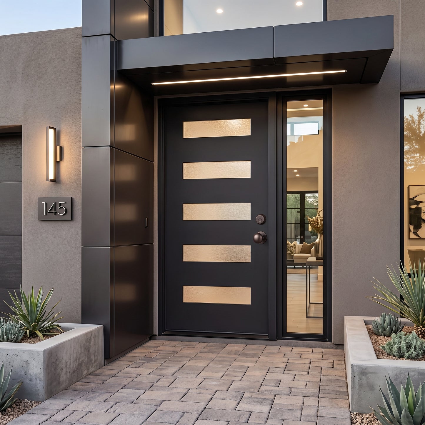 3/0x6/8 Single Prehung Fiberglass Door in Black with 5 Lites
