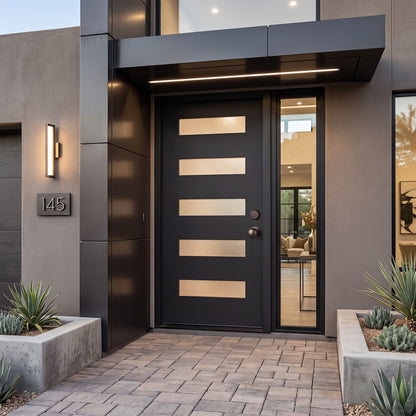 3/0x6/8 Single Prehung Fiberglass Door in Black with 5 Lites