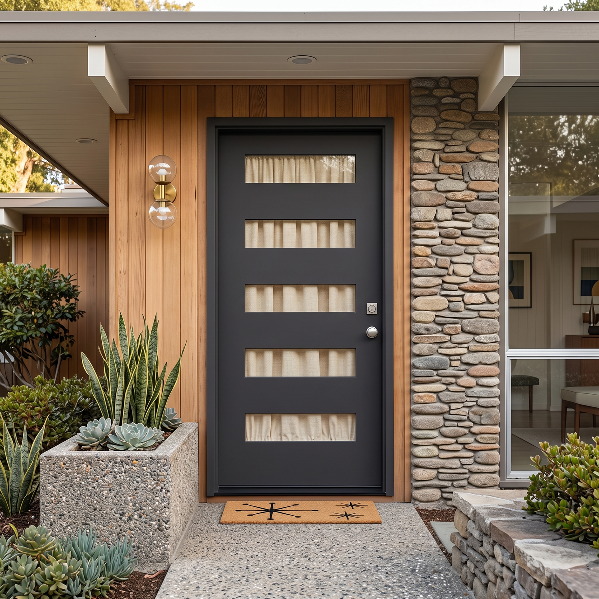 3/0x6/8 Single Prehung Fiberglass Door in Black with 5 Lites