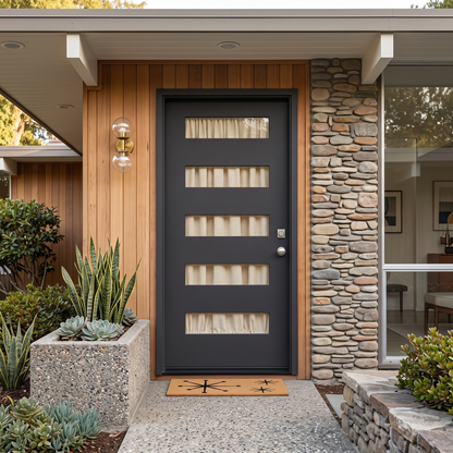 3/0x6/8 Single Prehung Fiberglass Door in Black with 5 Lites