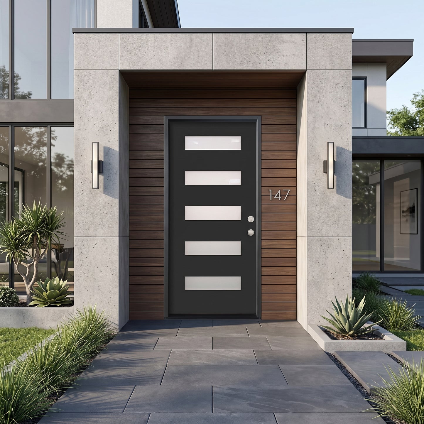3/0x8/0 Single Prehung Fiberglass Door with 5 Lites in Black