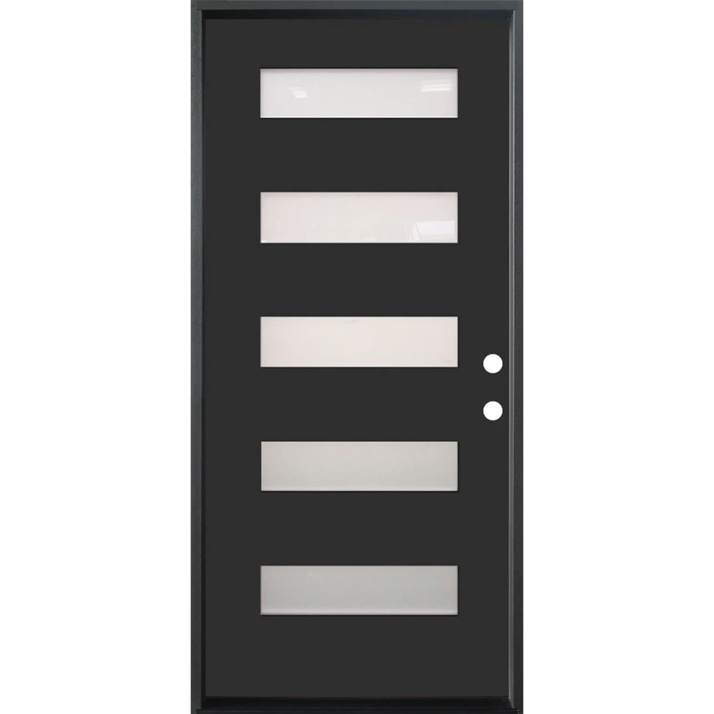 3/0x8/0 Single Prehung Fiberglass Door with 5 Lites in Black