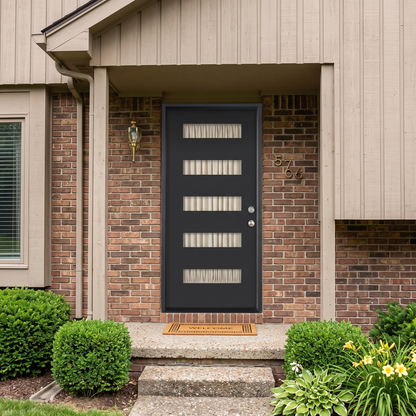 3/0x8/0 Single Prehung Fiberglass Door with 5 Lites in Black