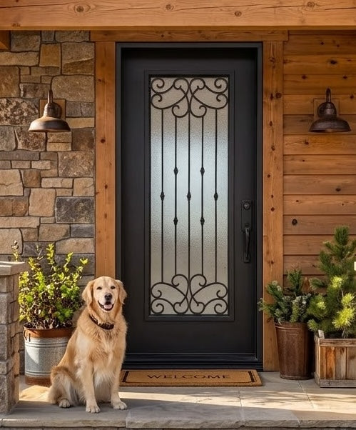 Blackburn 3/0x6/8 Single Prehung Fiberglass Door in Black
