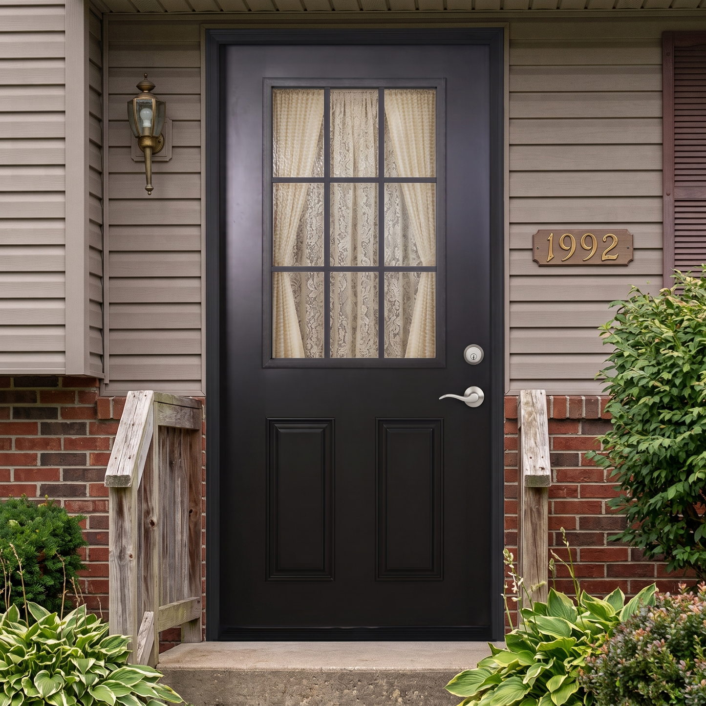 3/0x6/8 9 Lite Exterior Prehung Fiberglass Door in Black