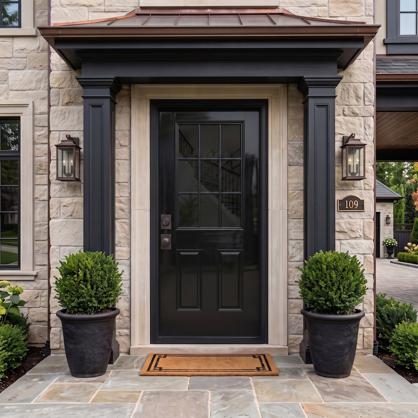 3/0x6/8 9 Lite Exterior Prehung Fiberglass Door in Black