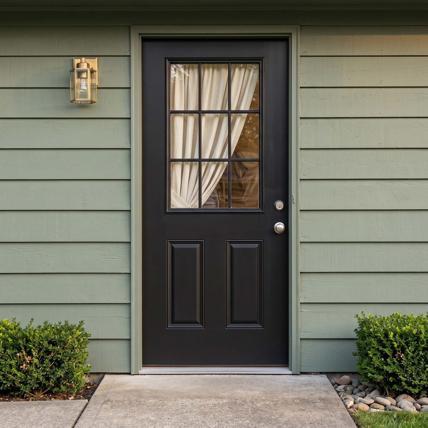 3/0x6/8 9 Lite Exterior Prehung Fiberglass Door in Black