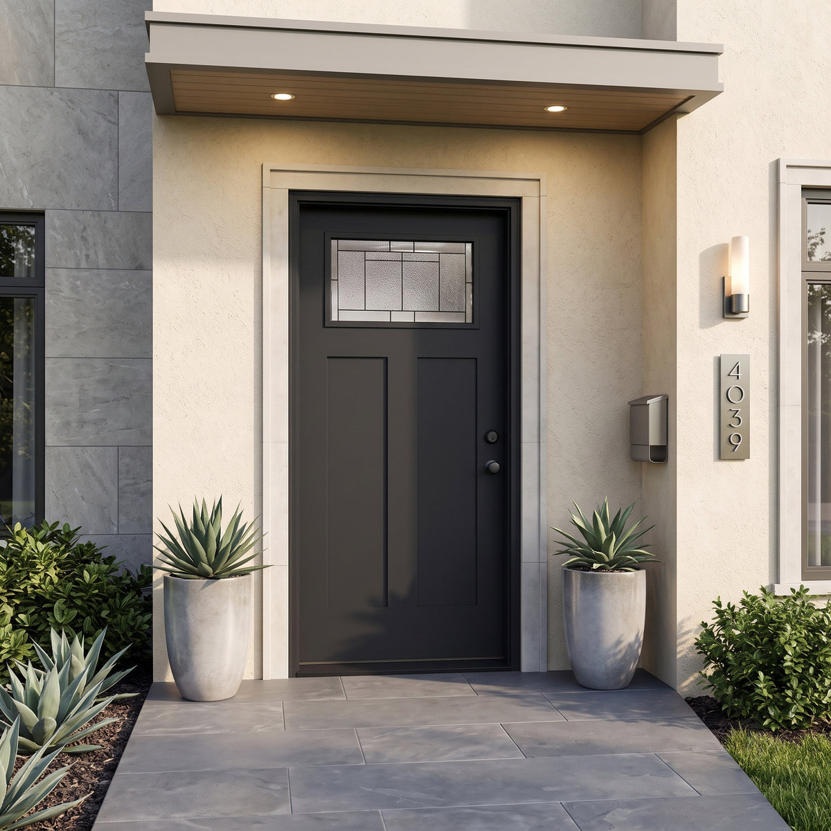 3/0x6/8 Fiberglass Door with Decorative Glass in Black