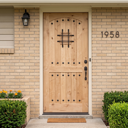 3/0x6/8 Knotty Alder 2 Panel Arched Front Door with Speakeasy