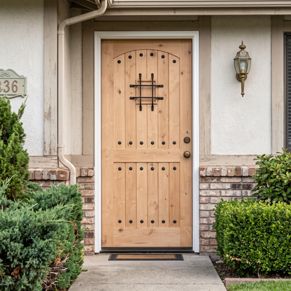 3/0x6/8 Knotty Alder 2 Panel Arched Front Door with Speakeasy