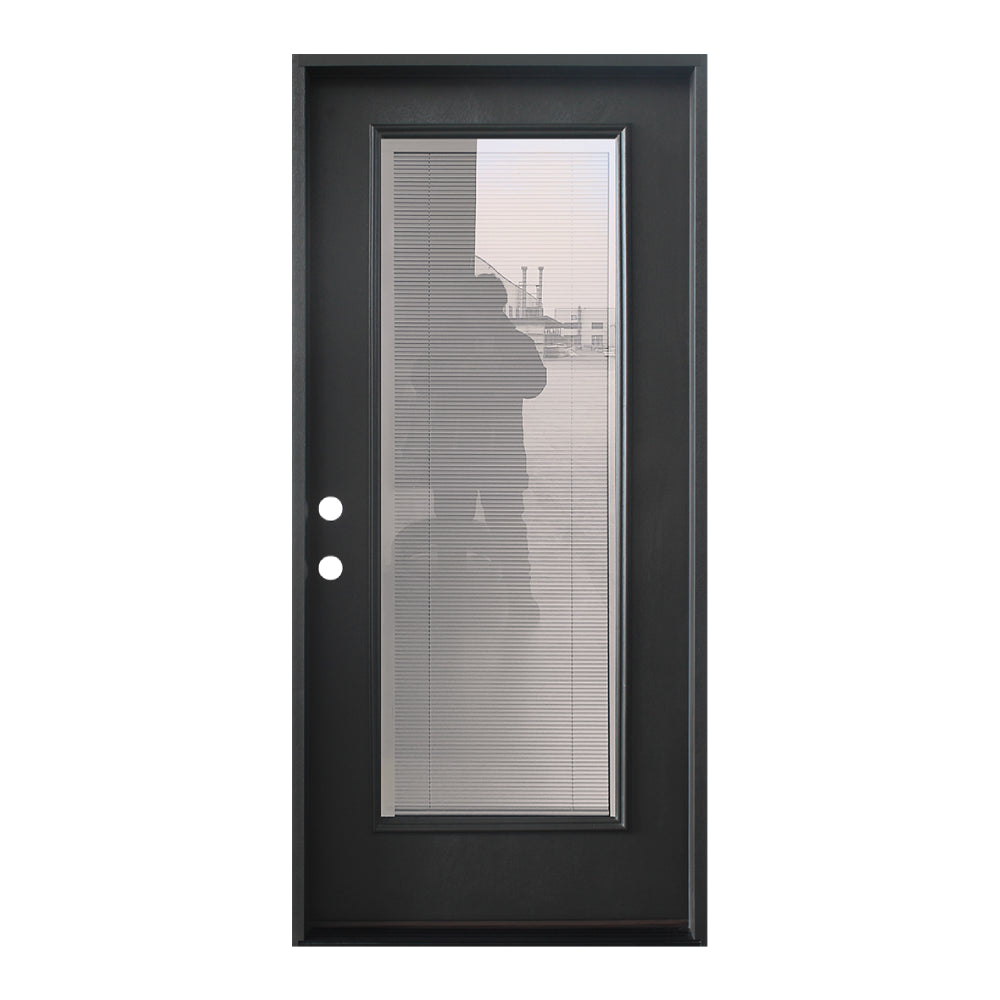 3/0x6/8 Exterior Prehung Fiberglass Door with Mini Blinds in Black