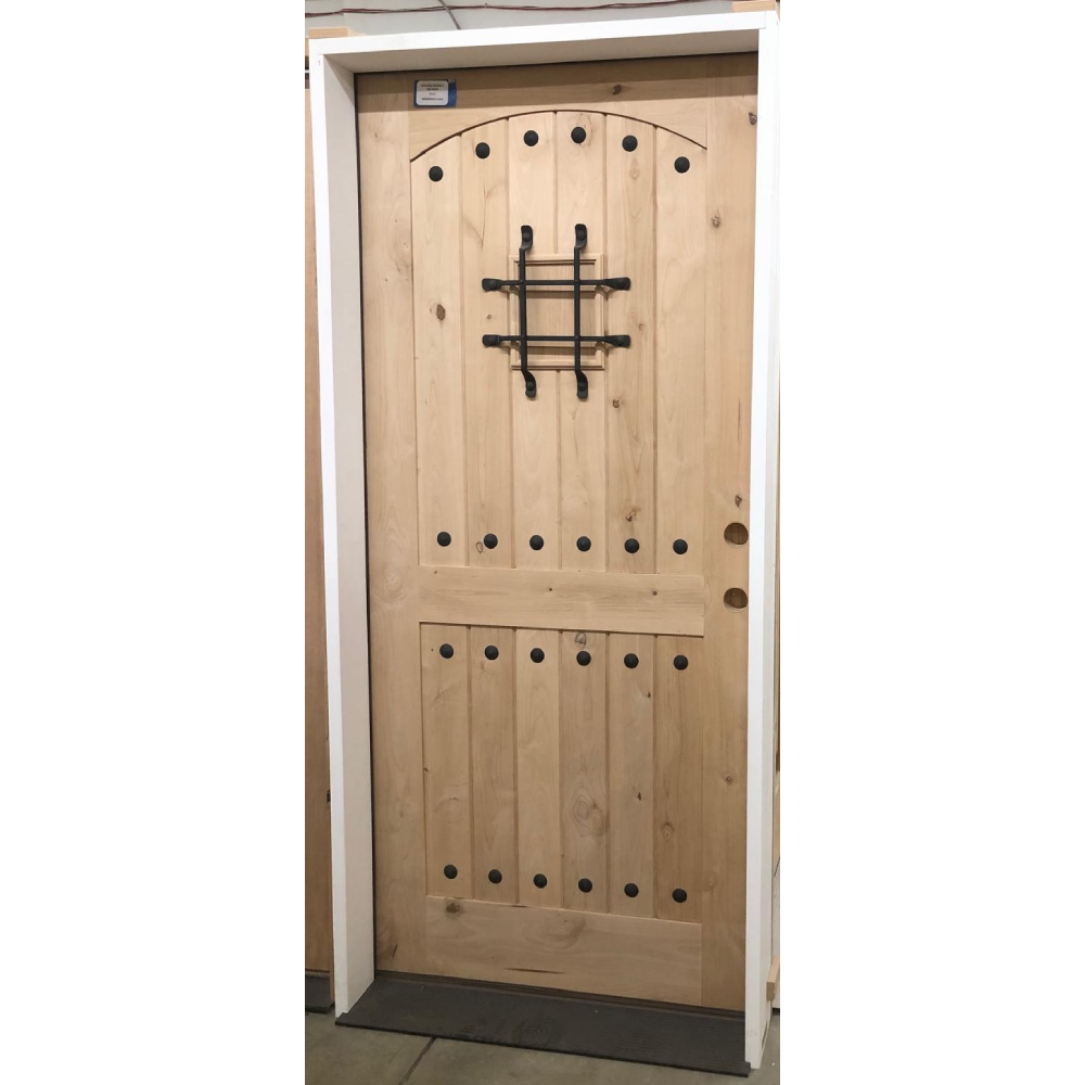 3/0x6/8 Knotty Alder 2 Panel Arched Front Door with Speakeasy