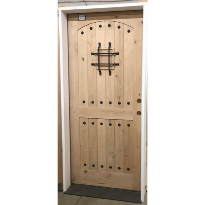 3/0x6/8 Knotty Alder 2 Panel Arched Front Door with Speakeasy