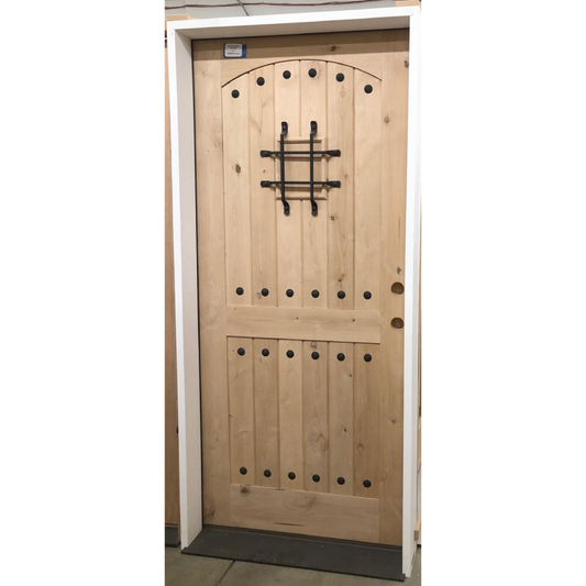 3/0x6/8 Knotty Alder 2 Panel Arched Front Door with Speakeasy