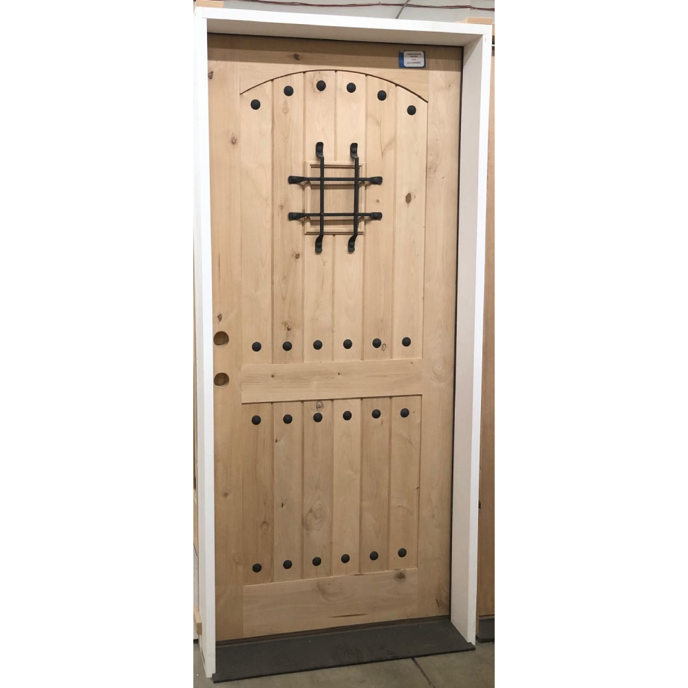 3/0x6/8 Knotty Alder 2 Panel Arched Front Door with Speakeasy