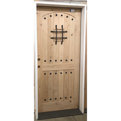 3/0x6/8 Knotty Alder 2 Panel Arched Front Door with Speakeasy