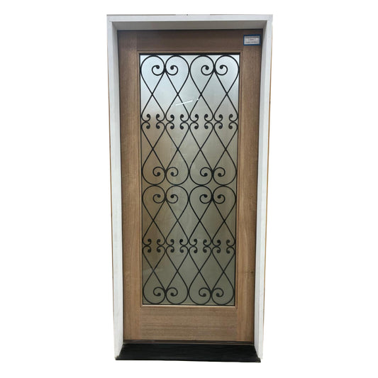 3/0x6/8 Mahogany Front Door with Metal Insert and Frosted Glass