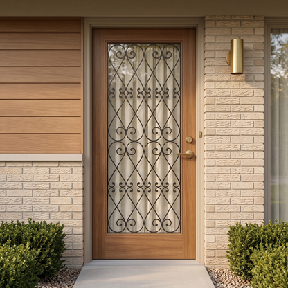 3/0x6/8 Mahogany Front Door with Metal Insert and Frosted Glass