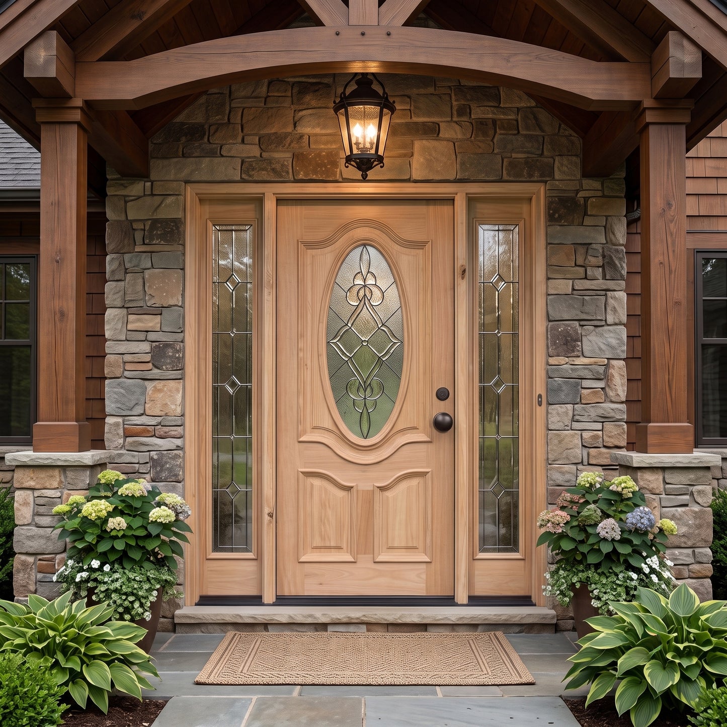 3/0x6/8 Mahogany Front Door with Oval Leaded Glass
