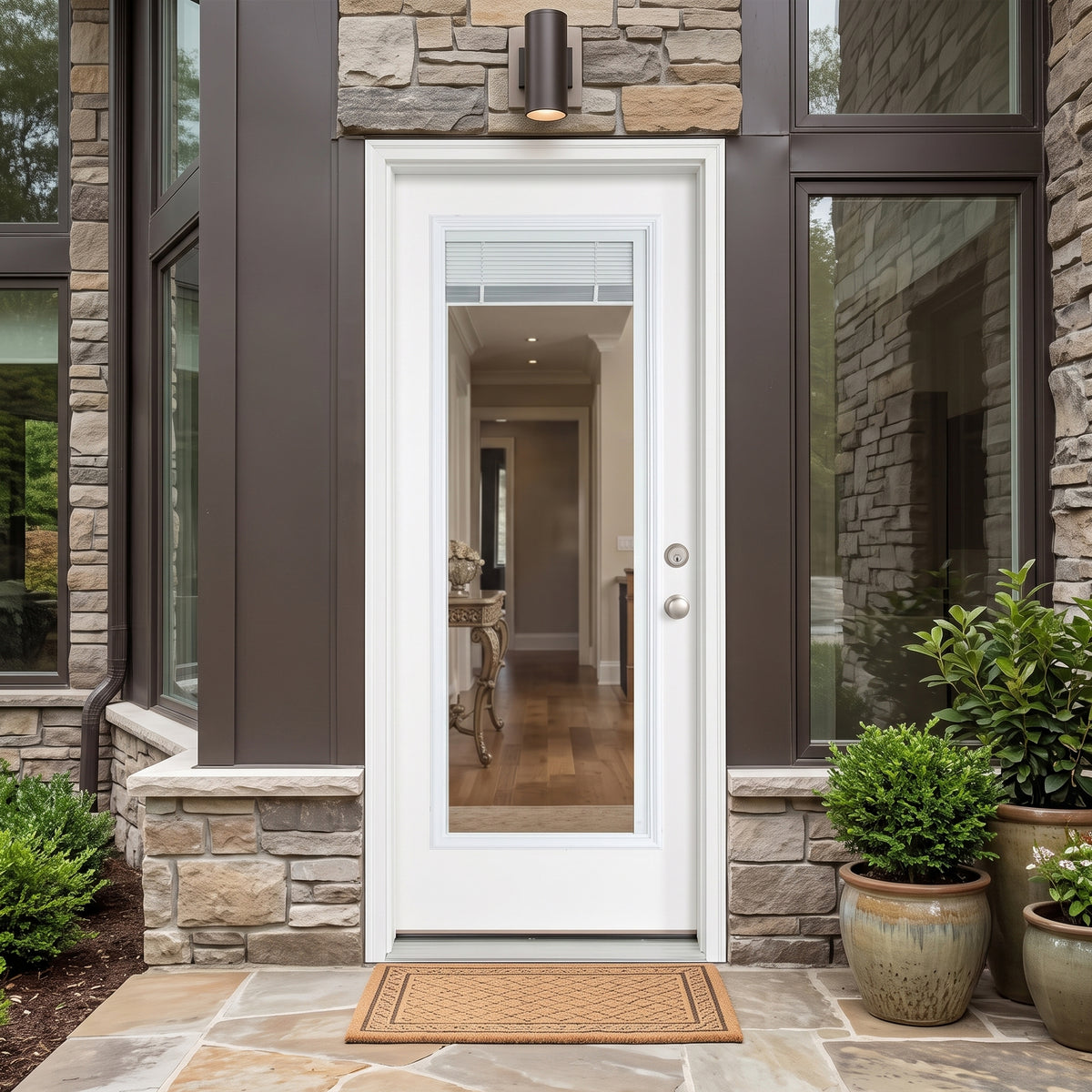 3/0x6/8 Primed Fiberglass Full Mini Blind Exterior Door