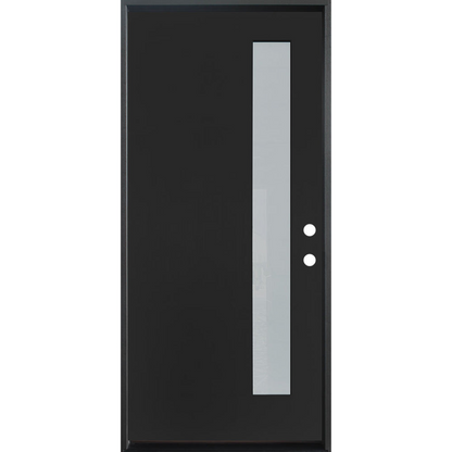 3/0x6/8 Single Prehung Fiberglass Door in Black with 1 Offset Lite
