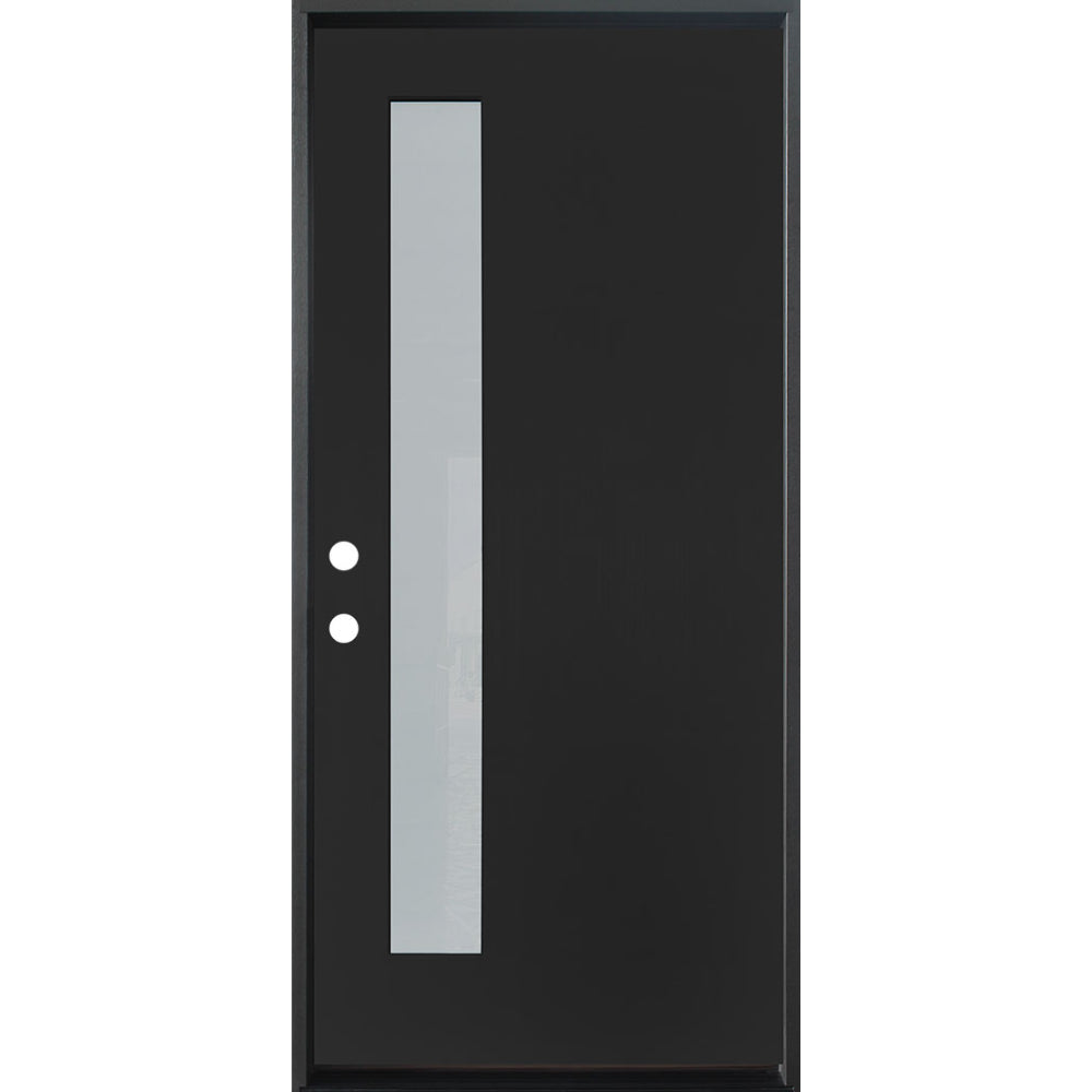 3/0x6/8 Single Prehung Fiberglass Door in Black with 1 Offset Lite
