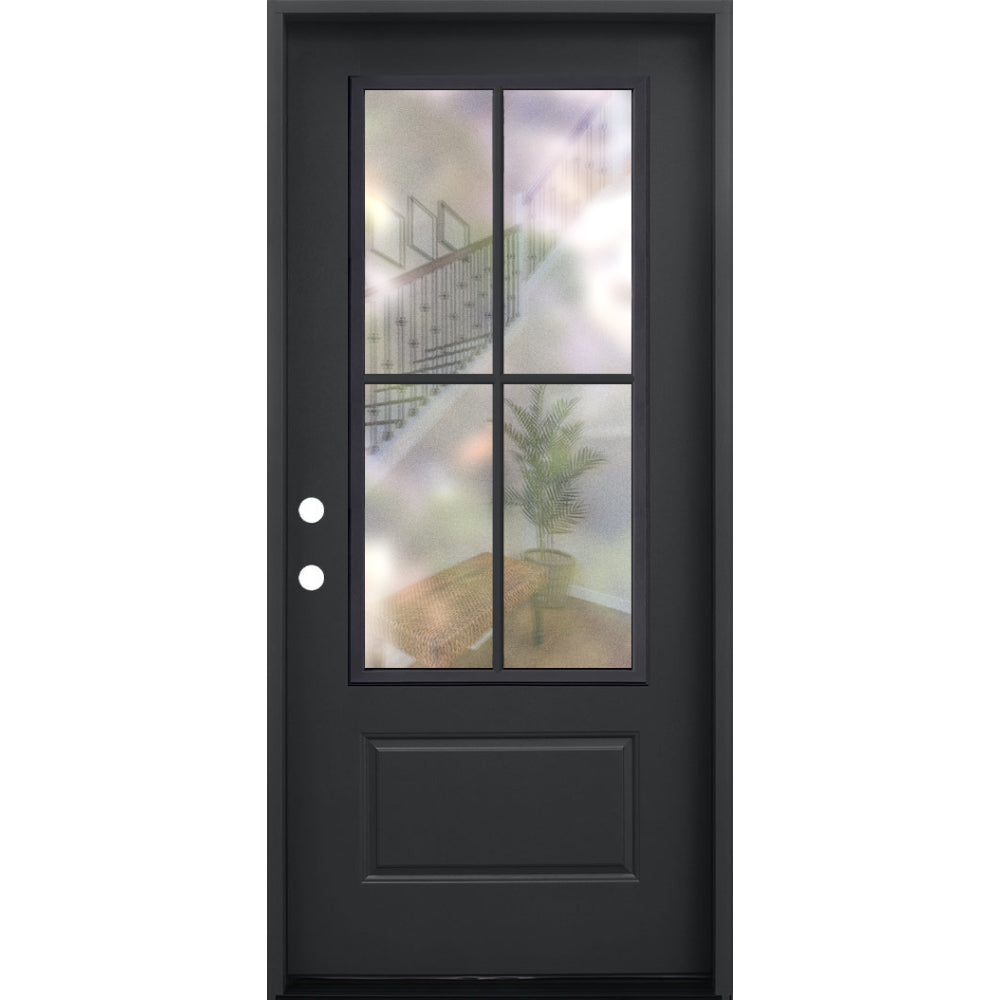 3/0x6/8 Single Prehung Fiberglass Door with 4 Lites in Black