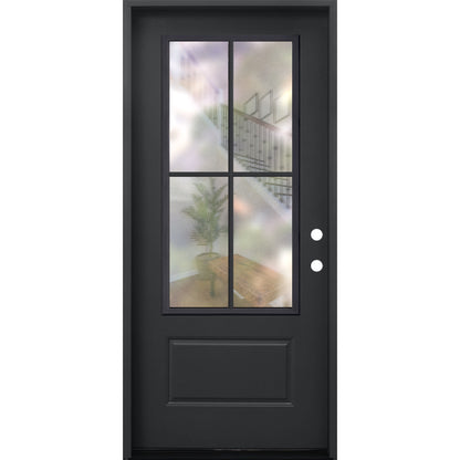 3/0x6/8 Single Prehung Fiberglass Door with 4 Lites in Black
