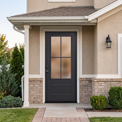 3/0x6/8 Single Prehung Fiberglass Door with 4 Lites in Black